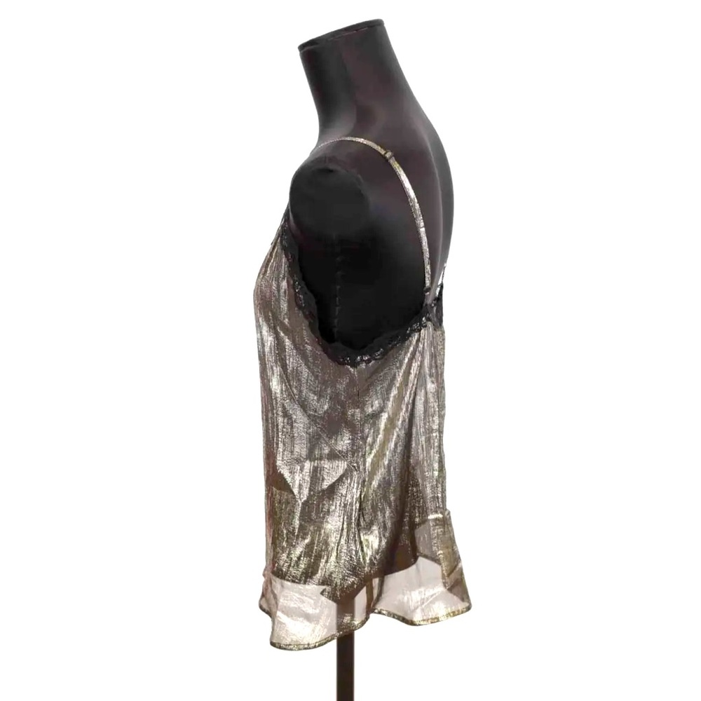 New! Sandro Women’s Lace-Trimmed Metallic Gold Silk Camisole Tank Top Small - Picture 5 of 14